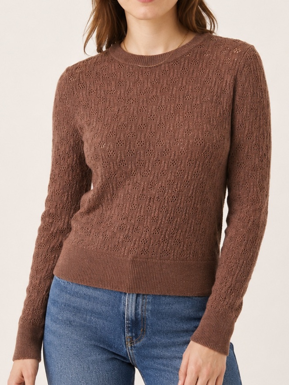 Frank And Oak Brown Pointelle Wool Blend Sweater M